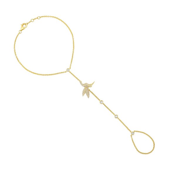 Hummingbird 14K Yellow Gold 119 Diamonds Hand Chain